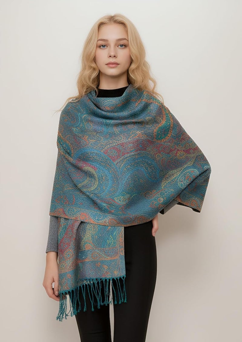 Achillea Big Paisley Pashmina Shawl Wrap for Women – Elegant Scarf for Weddings, Evening Dresses, Festivals & Daily Wear - Image 5